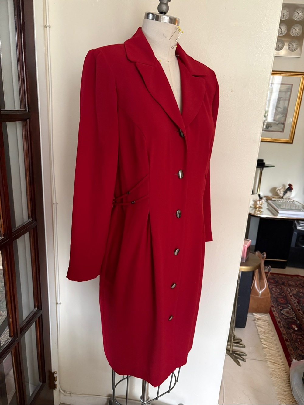 S.L. Fashions Red Tailored Long Blazer Coat